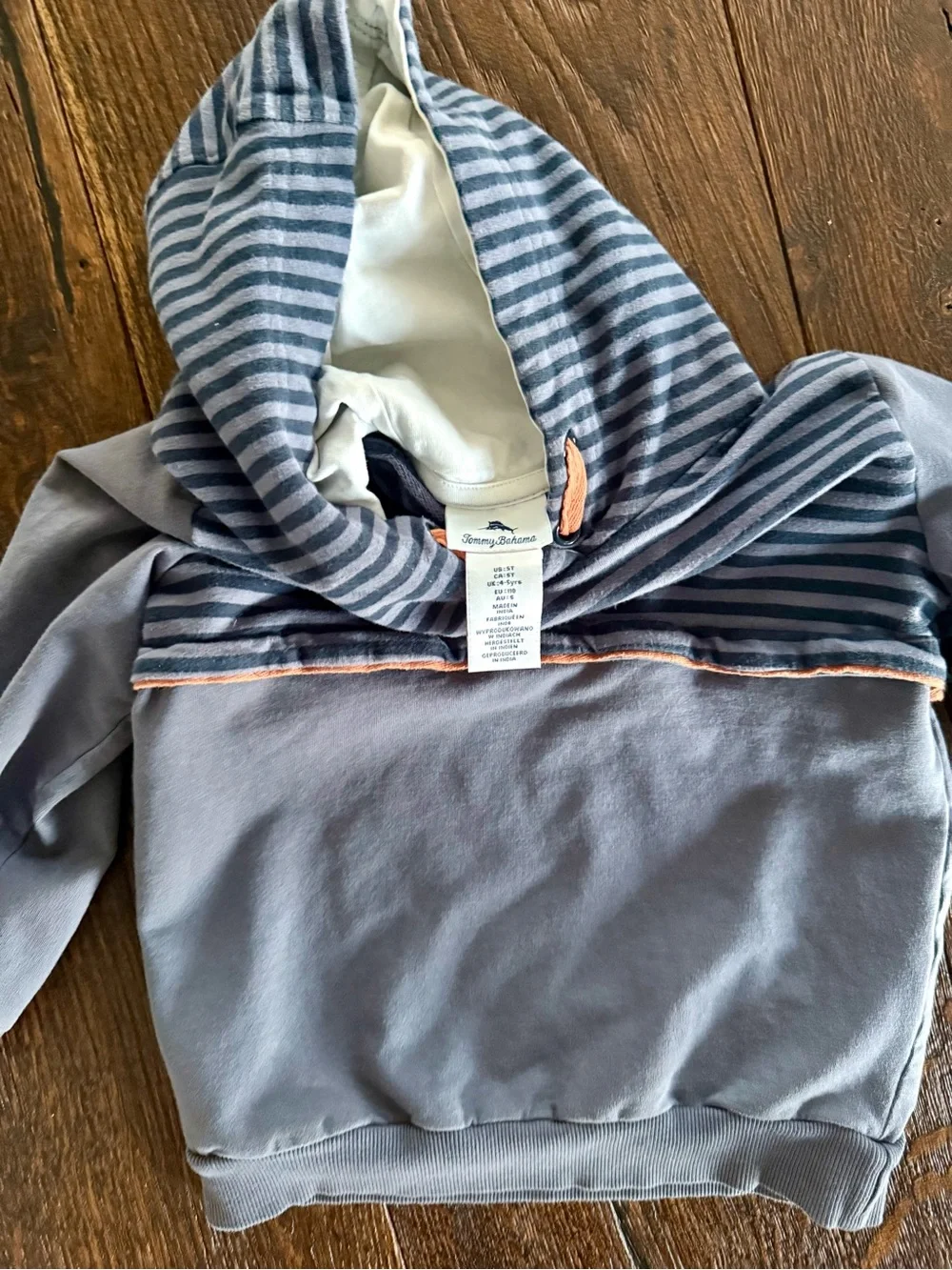 Tommy Bahama Blue Striped Hooded Sweatshirt with Orange Accents